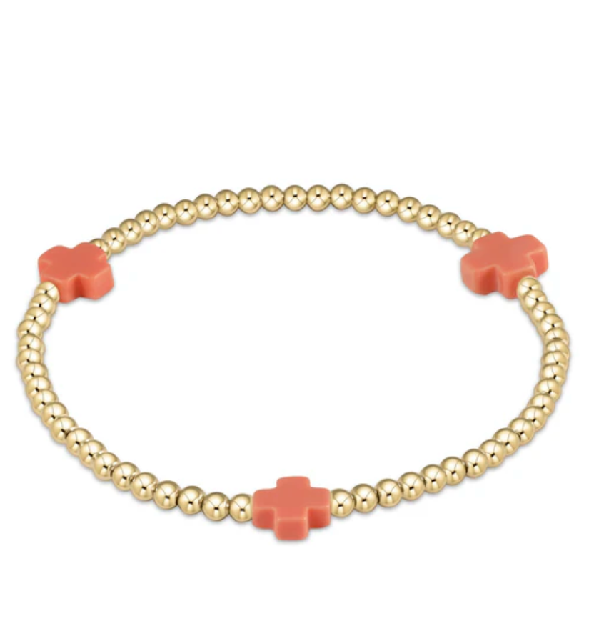 Signature Cross Gold Pattern 3mm Bead Bracelet - Coral