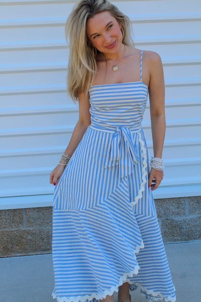 Scarlett Striped Woven Midi Dress - Blue and White