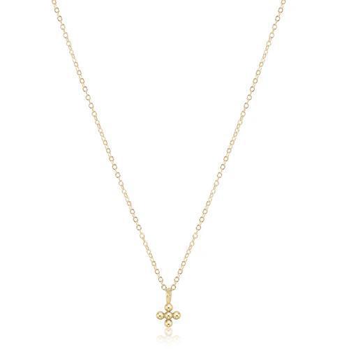 16" Necklace Gold - Classic Beaded Signature Cross Small Gold Charm