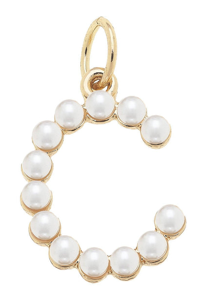 Pearl - Studded Letter Charm in Ivory