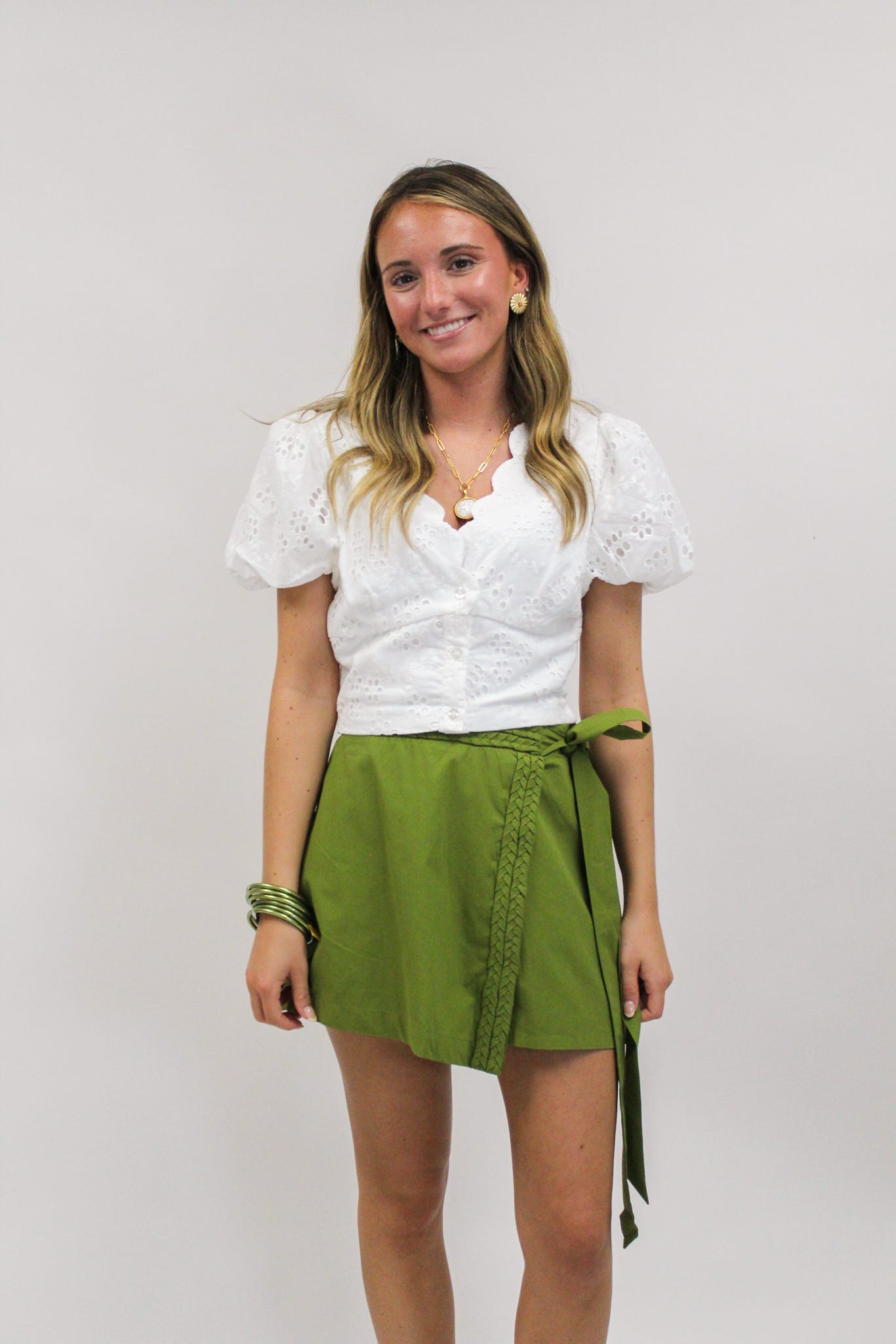 Kissed in Green Detail Tie Skort