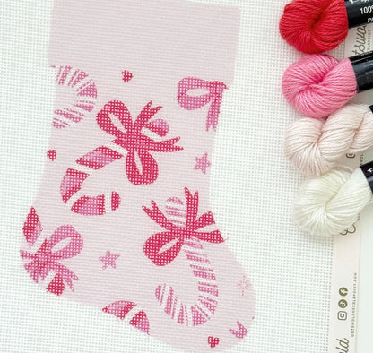 Candy Cane Bows Mini Christmas Needlepoint Canvas