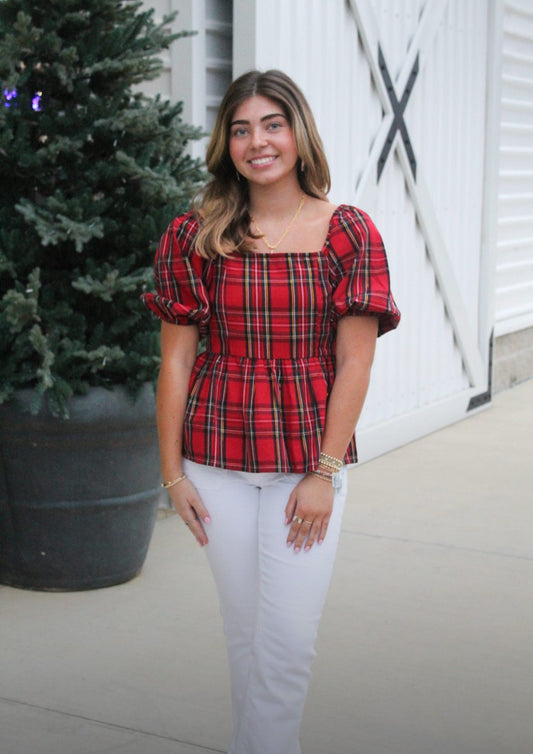 Isabel Red Plaid Top
