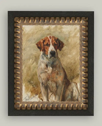 Study of a Hound Framed Antique Art 5x7
