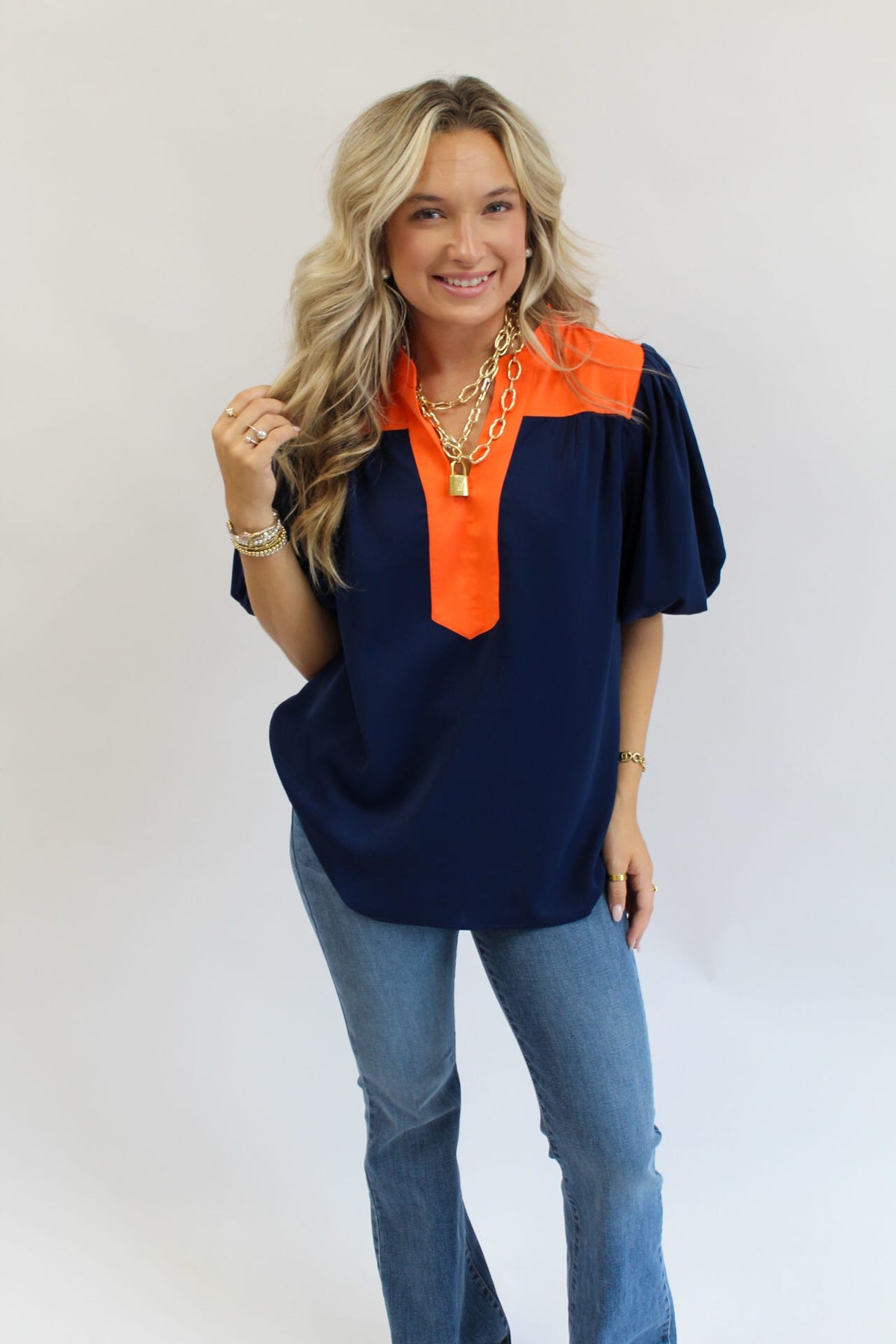 Everyday Favorite Top- Navy/Orange