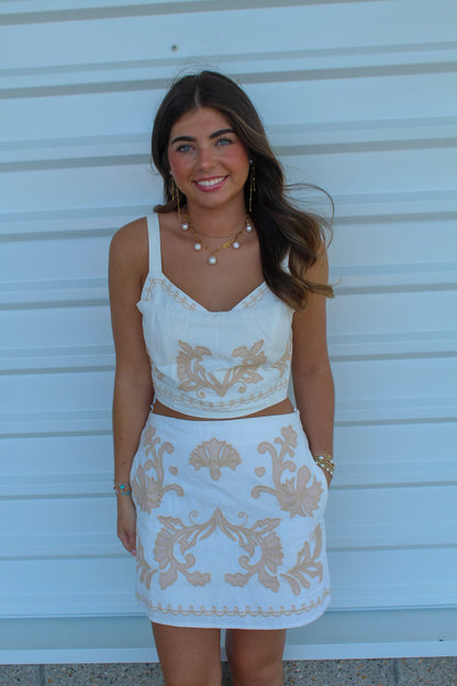 Saturday by the Shore Embroidered Mini Skirt