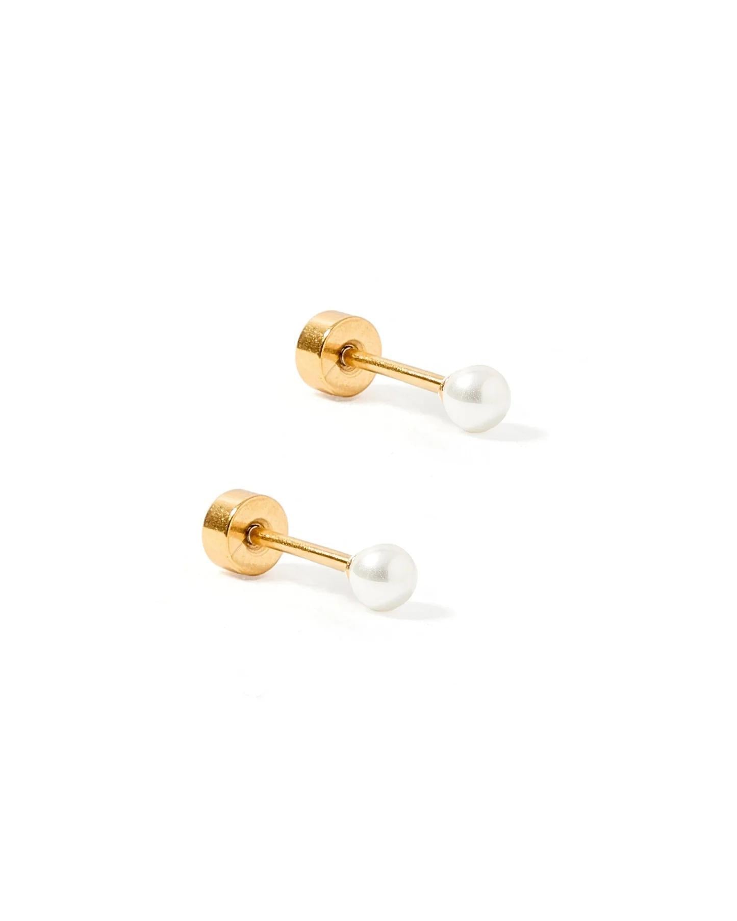 White 3mm Payton Pearl Screwback Stud Earrings