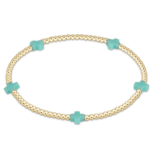 Egirl Signature Cross Small Gold Pattern 2mm Bead Bracelet- Mint