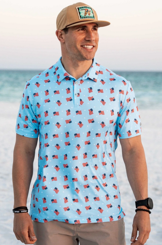 Performance Polo - Waving USA Flag