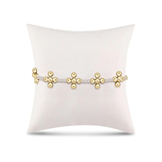 Signature Cross Sincerity Pattern Pearl 3mm Bead Bracelet- Classic Beaded Signature Cross Gold- 4mm Bead Gold