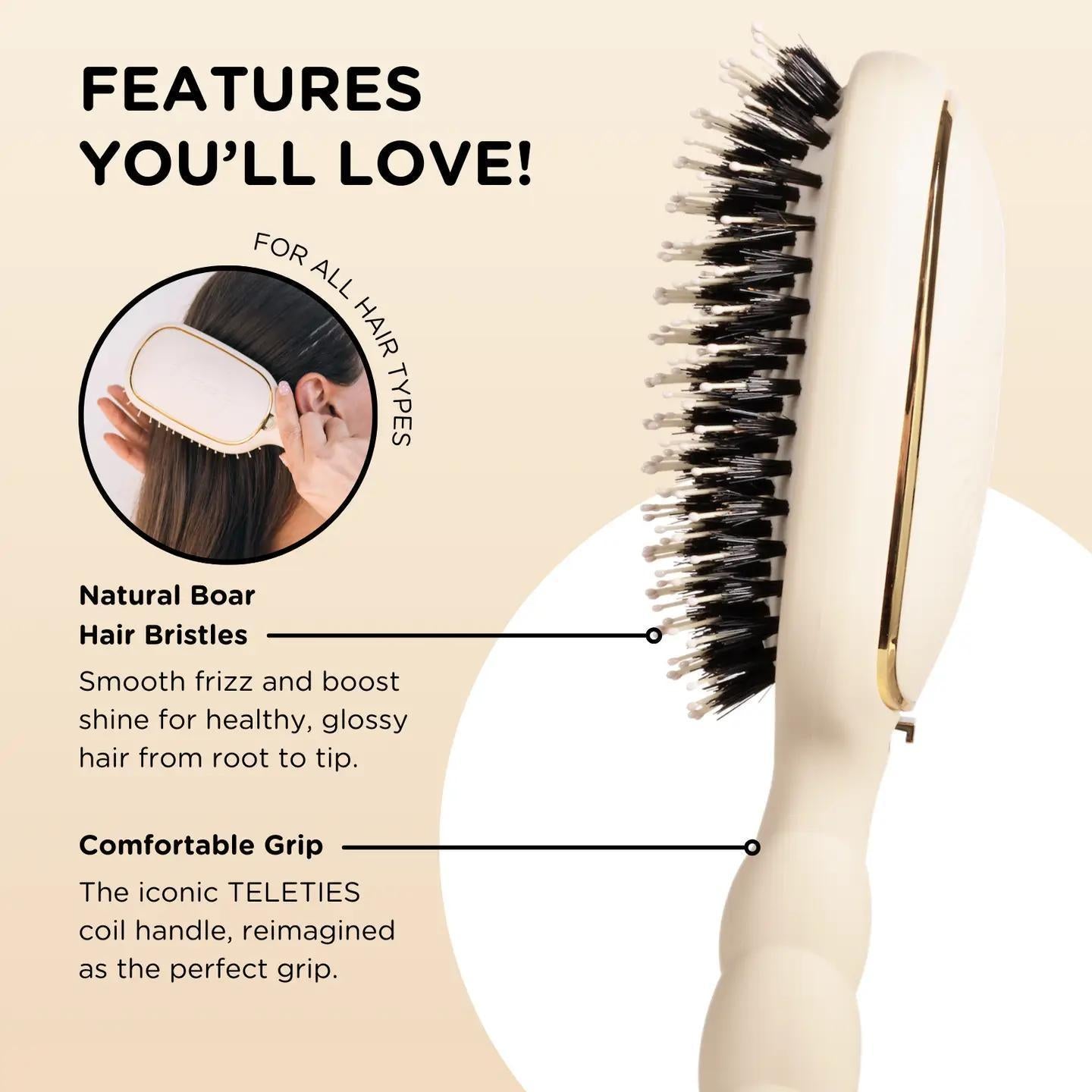 Boar Bristle Brush in Tan by Teleties