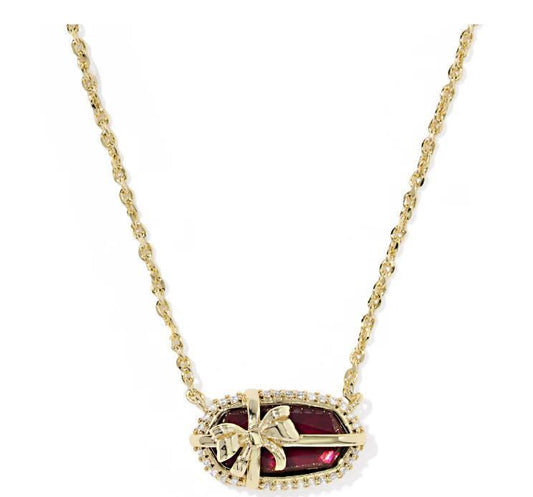 Elisa Bow Short Pendant Necklace Gold- Dark Burgundy