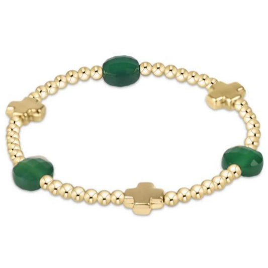Enewton Signature Cross Admire Gold 3mm Bead Bracelet- Green Onyx