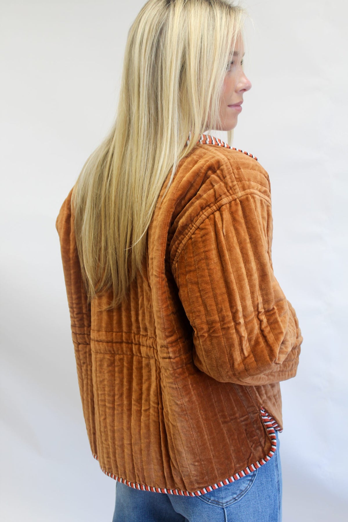 Pinstripe Velvet Jacket - Amber