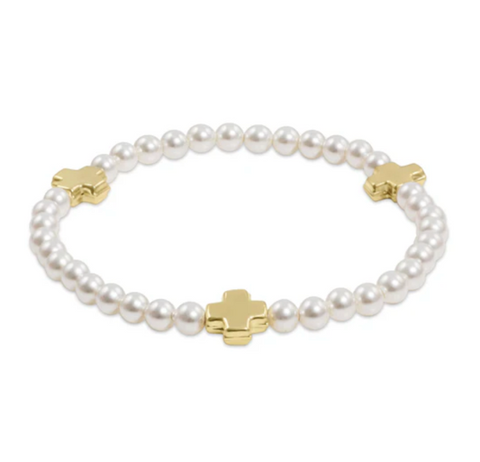 Signature Cross Pearl 4mm Gold Bracelet