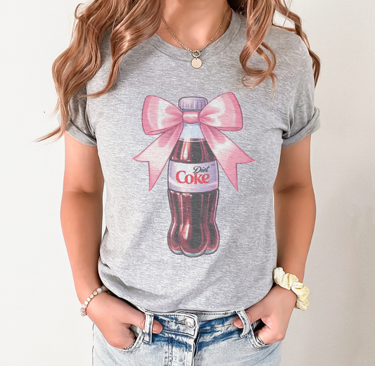 Pink Bow Diet Coke bottle tshirt valentine bow soda tee -  Heather gray