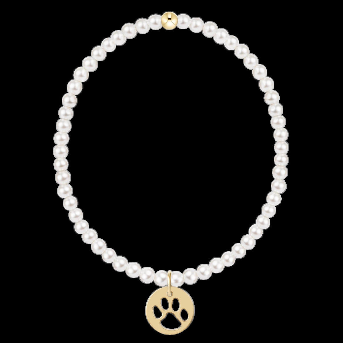 egirl Classic Pearl 3mm Bracelet - Paw Print Gold Disc