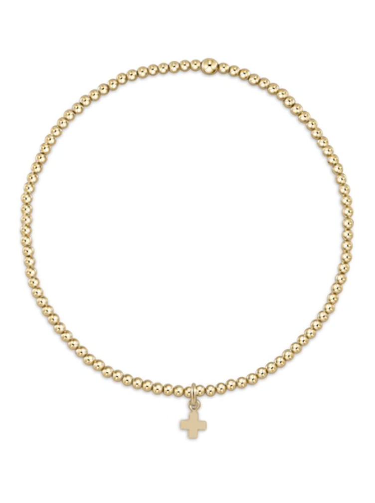 egirl Classic Gold 2mm Bead Bracelet - Signature Cross Small Gold Charm