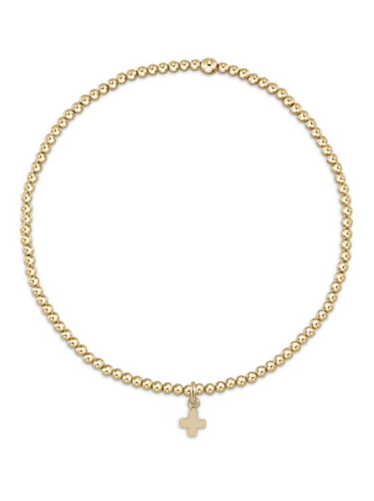 egirl Classic Gold 2mm Bead Bracelet - Signature Cross Small Gold Charm