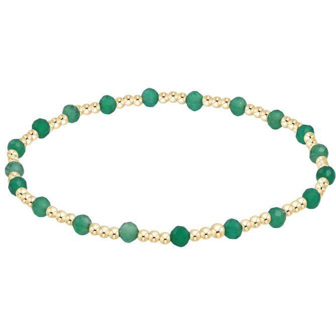 Extends- Gold Sincerity Pattern 3mm Bead Bracelet- Green Onyx