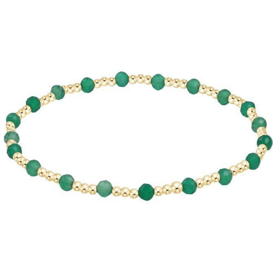 Extends- Gold Sincerity Pattern 3mm Bead Bracelet- Green Onyx