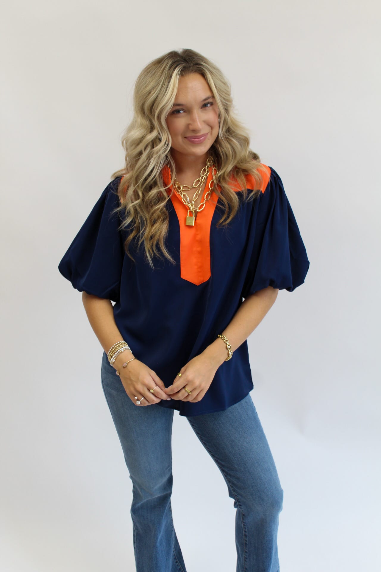 Everyday Favorite Top- Navy/Orange