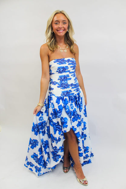 Sapphire Bloom Drop-Waist Dress