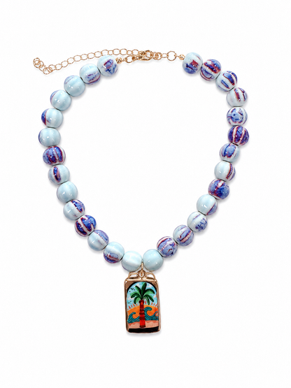 Multi Beaded Necklace with Charm
