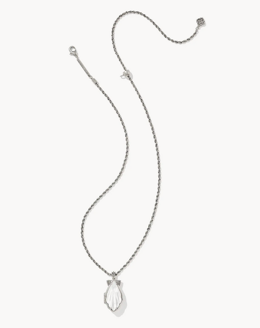 Alexa Locket Pendant Necklace Vintage Silver Ivory Mother of Pearl