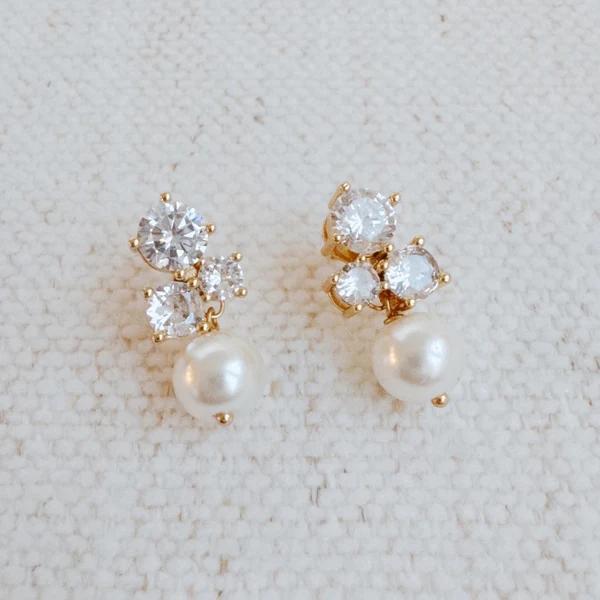Golden Sparkle Pearl Drop Earrings