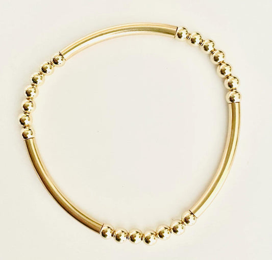 Bliss Bar Gold Pattern 3mm Bead Bracelet - Gold