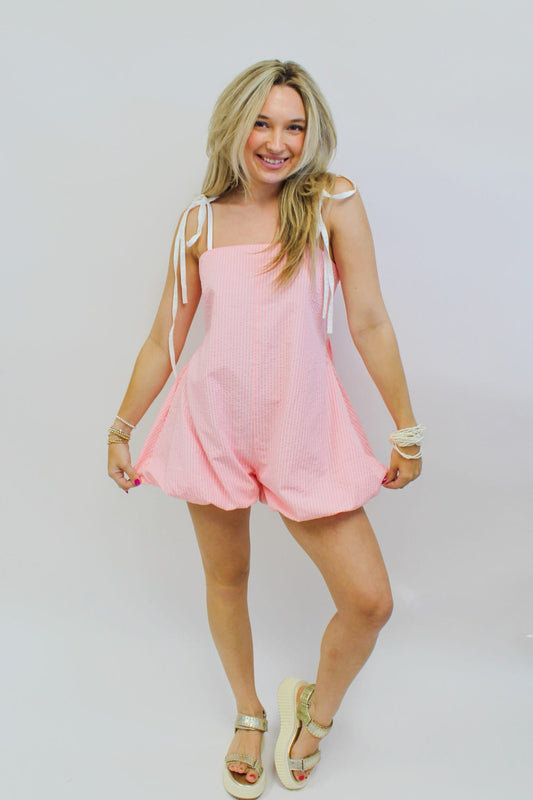 Harper's White and Pink Striped Bow Dress