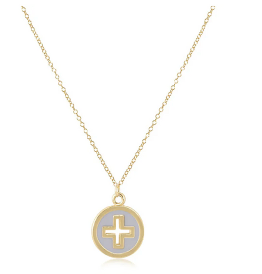 16" Necklace Gold - Signature Cross Gold Disc - Off-White