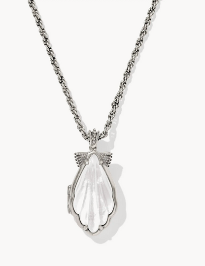Alexa Locket Pendant Necklace Vintage Silver Ivory Mother of Pearl
