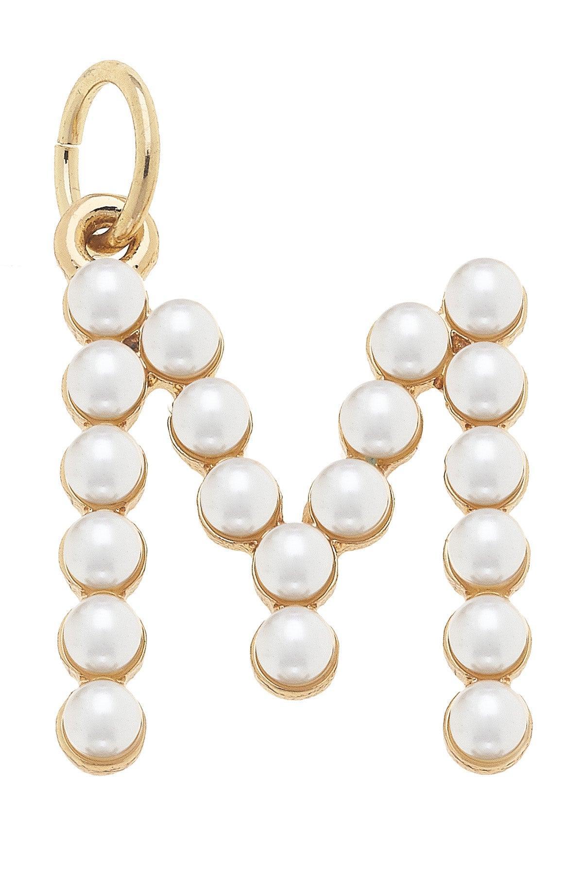 Pearl - Studded Letter Charm in Ivory