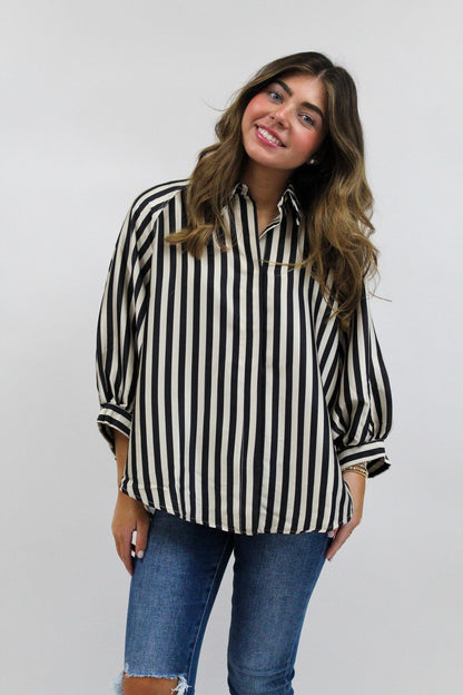 Smitten Stripe Top - Black