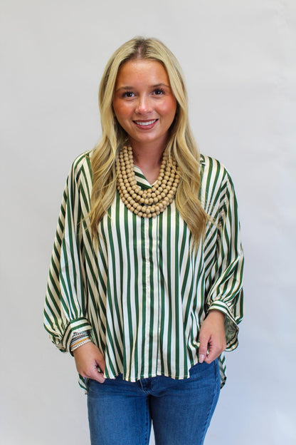 Starla Stripe Puff Sleeve Buttondown Top