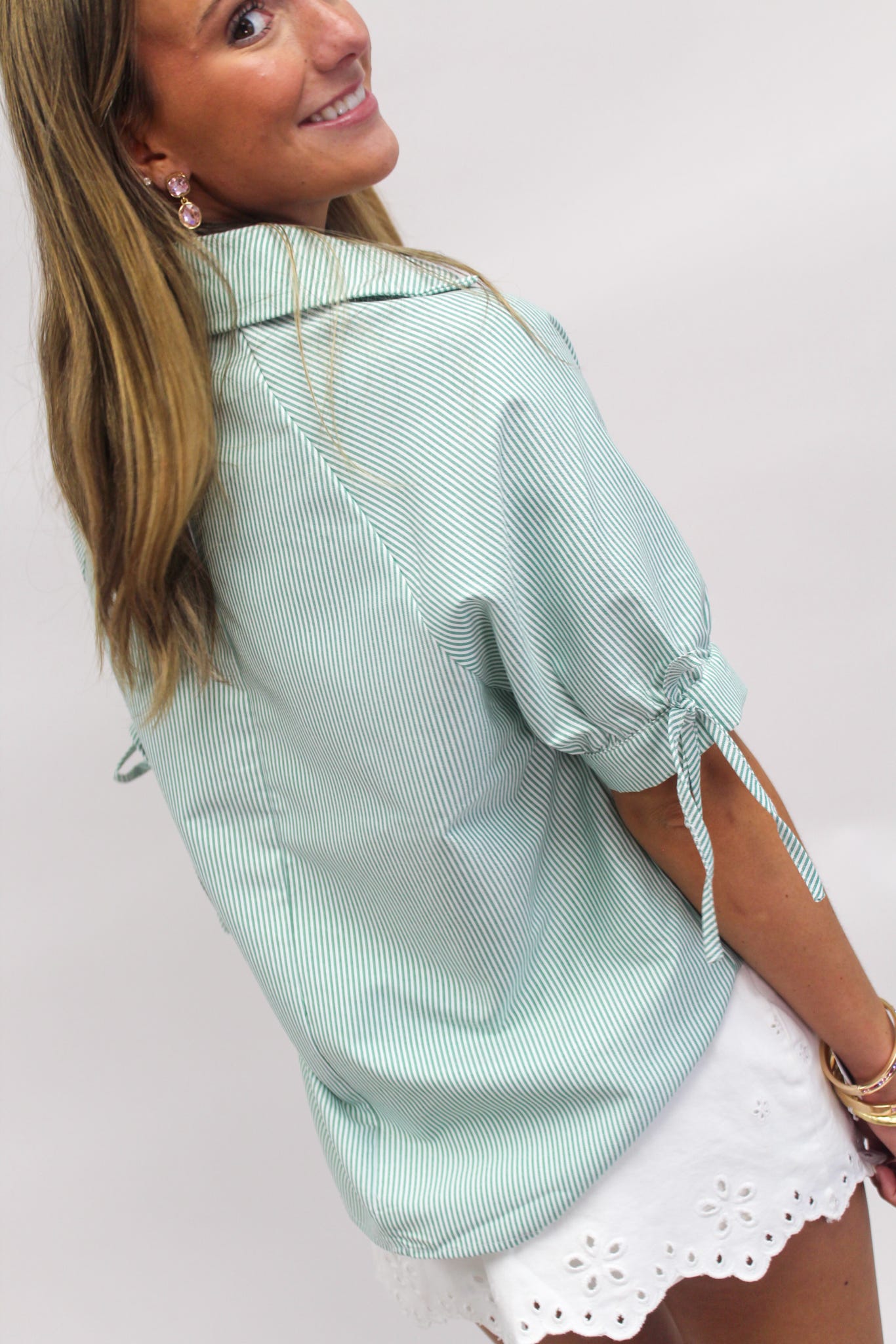 Fairway Green Stripe Collared Top