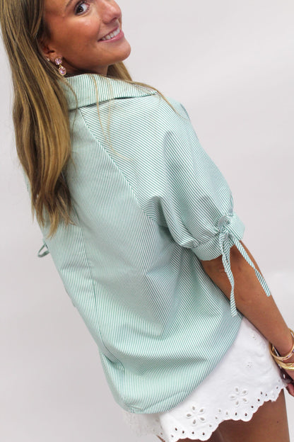 Fairway Green Stripe Collared Top