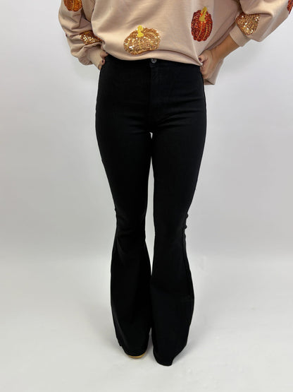 High Waisted Black Stretch Bell Bottoms