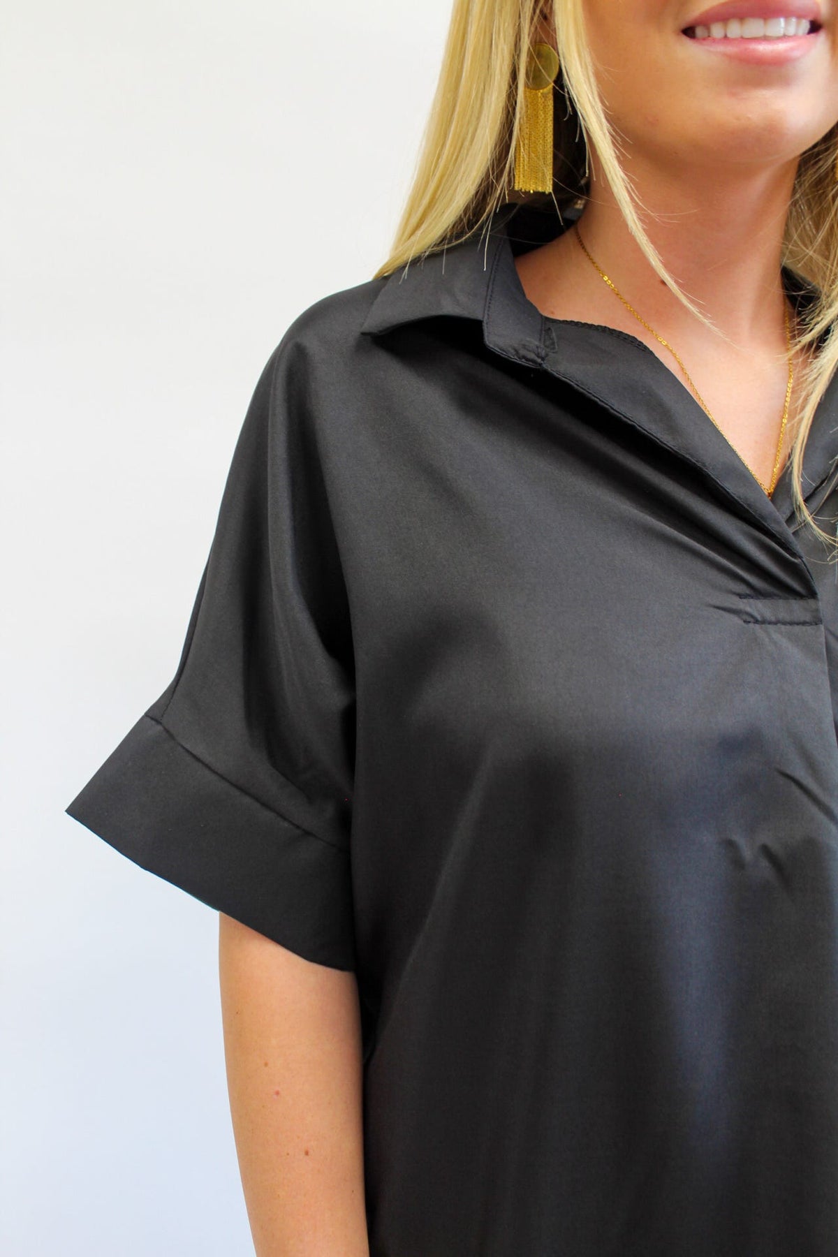 After Hours Black Button-Up Top