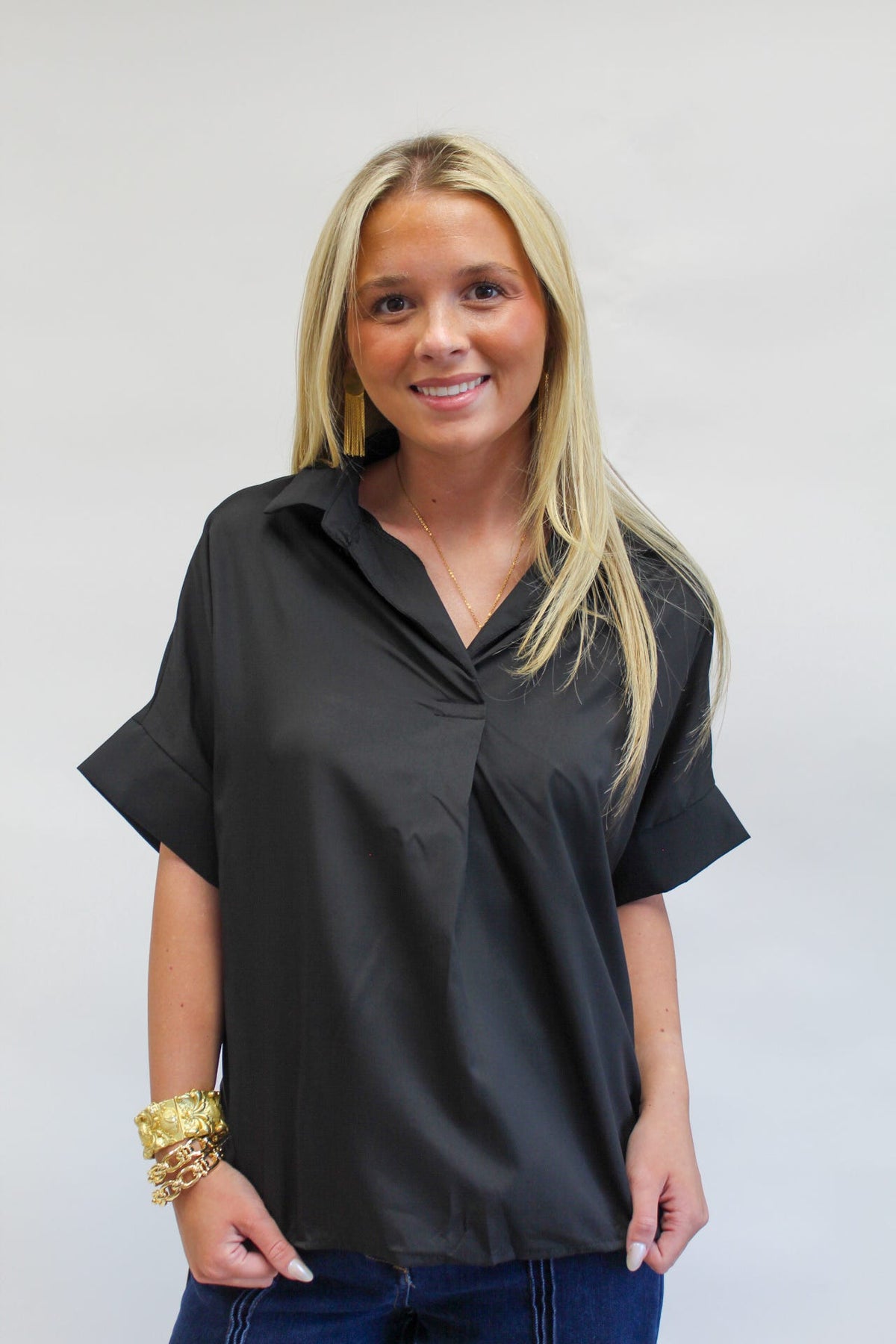 After Hours Black Button-Up Top