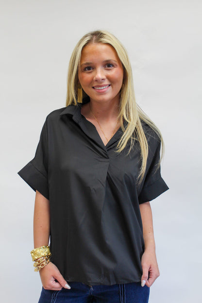 After Hours Black Button-Up Top