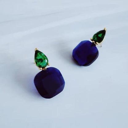 Lustre Duo Drop Earrings - Sculpted Oval with Petite Accent Detail - Emerald Ocean