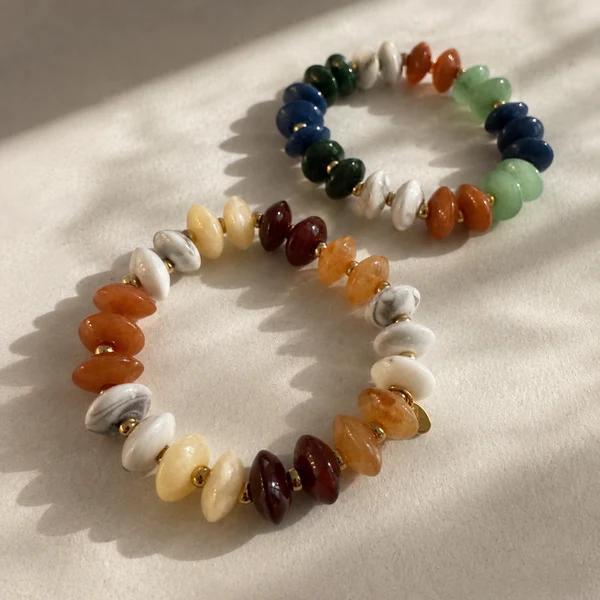 Organic Pebble Stretch Bracelet, Acrylic & Stainless Steel Beads