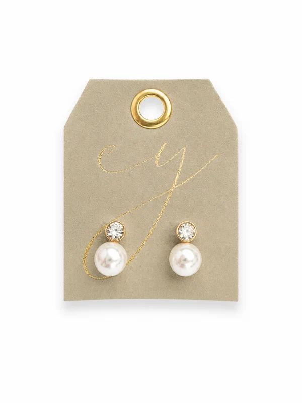 Pearl & Gold Sparkle Stud Earrings, Modern Classic