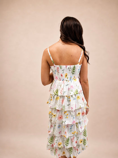 Tatum Smocked Off White Midi Dress