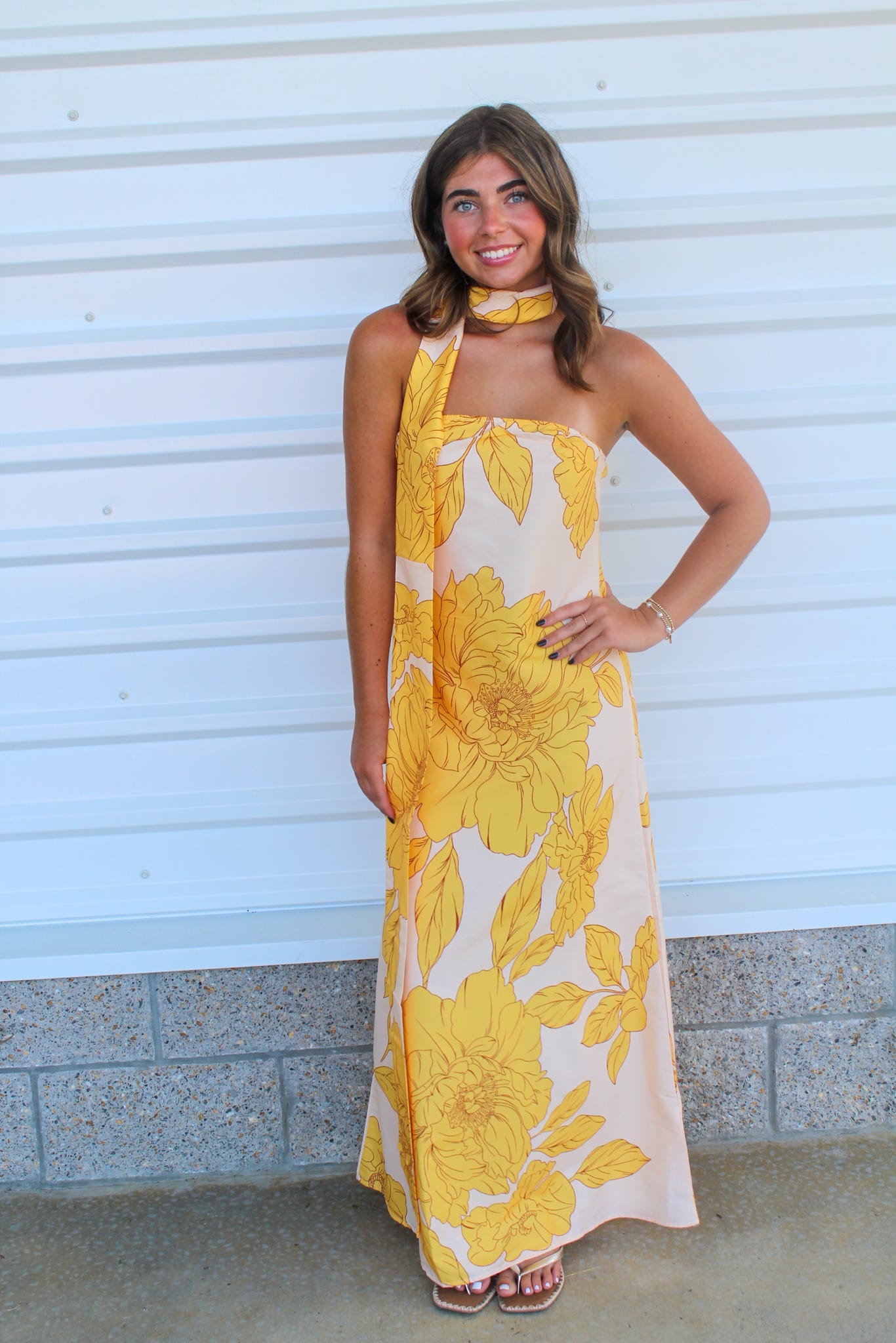 Golden Hour Bandeau Maxi Dress with Neck Scarf