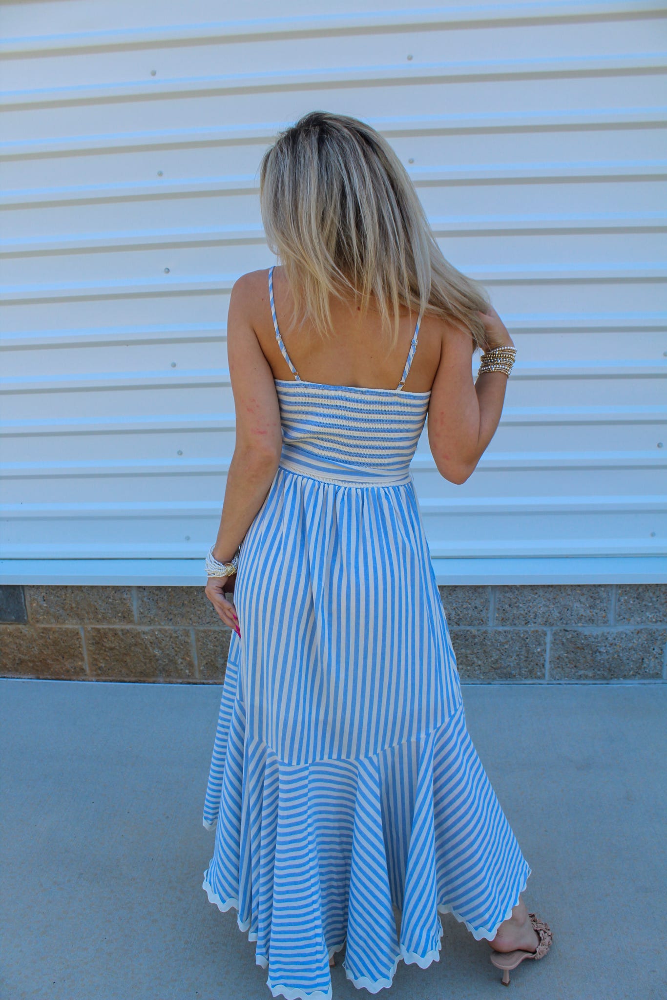Scarlett Striped Woven Midi Dress - Blue and White