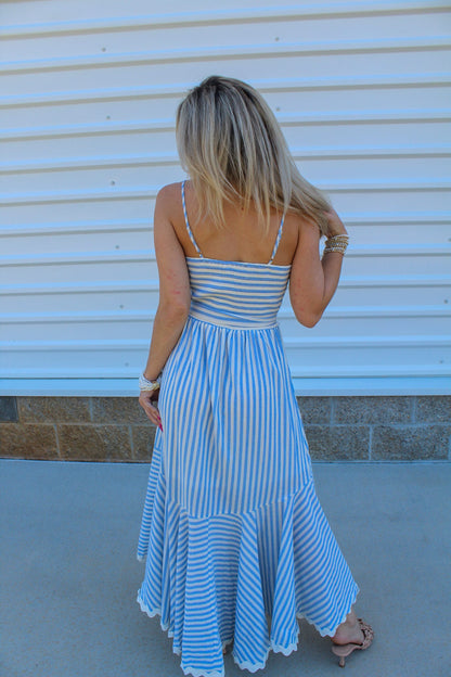 Scarlett Striped Woven Midi Dress - Blue and White